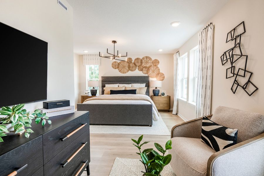 Furnished interior in a model home at Aulin Square in Oviedo (Image 7).