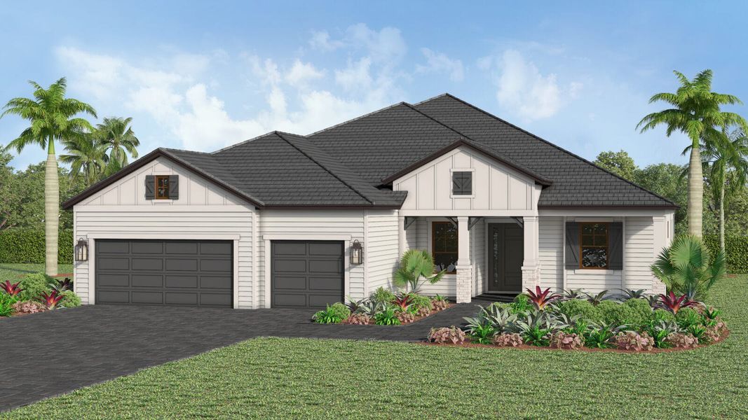 Front exterior of a home in the Kingston South Real Estate and Homes for Sale in Estero, FL - Neal Communities community, located in Estero, FL (Image 16).
