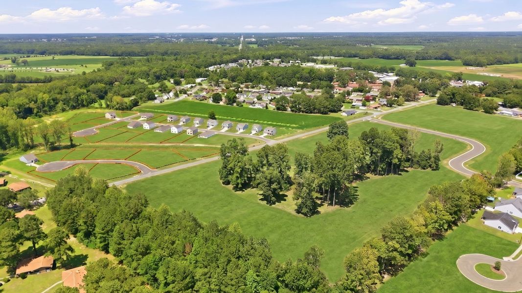 Aerial view of the Hobbs Farm community in Ayden, NC, showing layout and nearby surroundings (Image 10). Aerial view of the Hobbs Farm community in Ayden, NC, showing layout and nearby surroundings (Image 10).