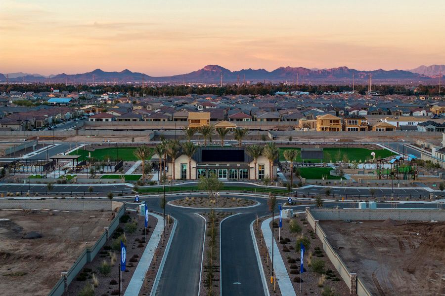 Aerial view of the Empire Pointe community in Queen Creek, AZ, showing layout and nearby surroundings (Image 11). Aerial view of the Empire Pointe community in Queen Creek, AZ, showing layout and nearby surroundings (Image 11).