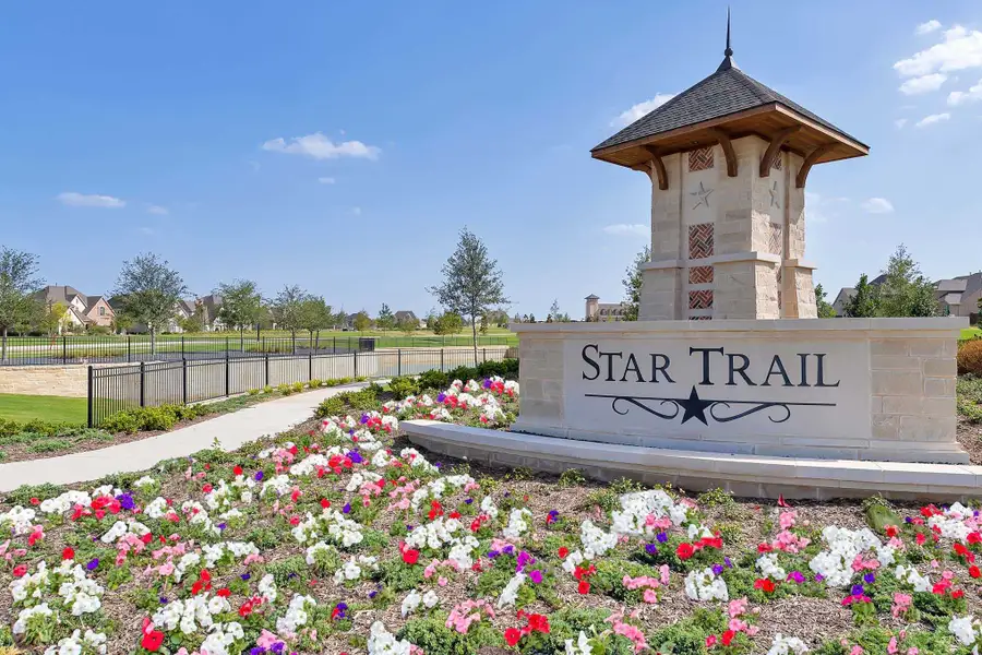 Entrance to the Star Trail community in Prosper, TX, featuring signage and landscaping (Image 2). Entrance to the Star Trail community in Prosper, TX, featuring signage and landscaping (Image 2).