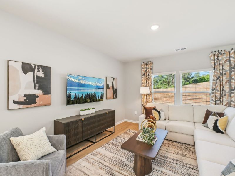 An abundance of natural light complements the spacious great room. An abundance of natural light complements the spacious great room.