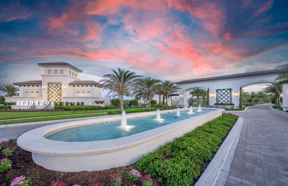 Entry monument in resort lifestyle community Terreno in Naples, FL selling new luxury homes