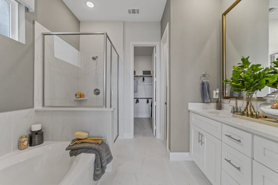 Furnished interior in a model home at Duets 41s in Frisco (Image 13).