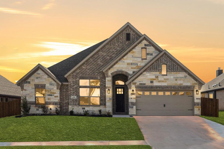 Elevation C with Stone | Concept 2027 at Coyote Crossing in Godley, TX by Landsea Homes