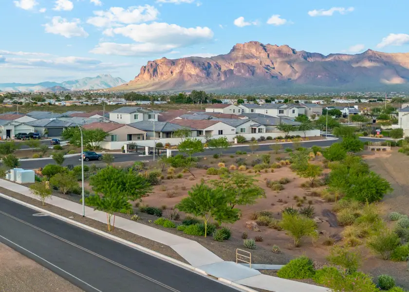 A town with mountains in the background. A town with mountains in the background.