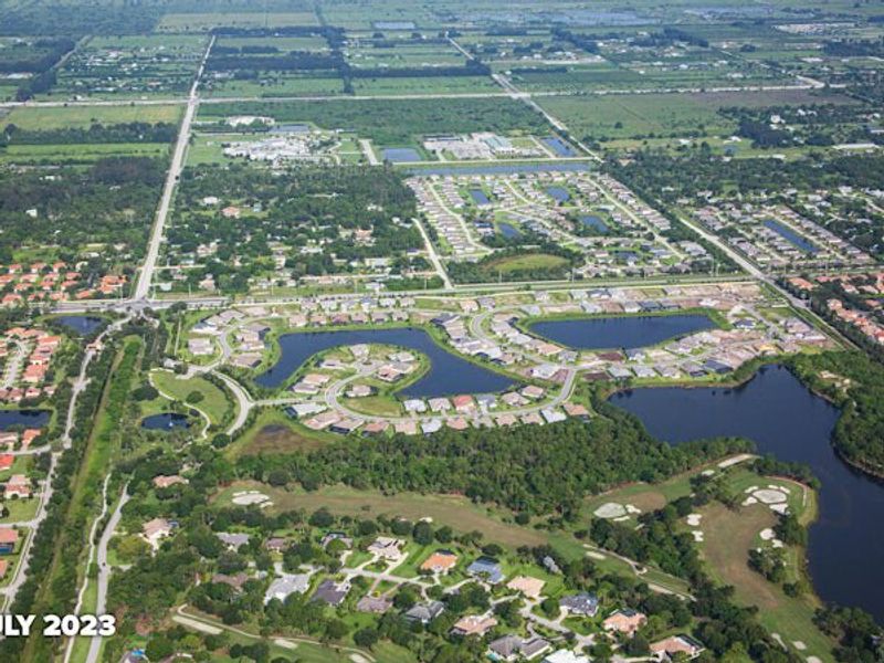 Aerial view of the Bent Pine Preserve community in Vero Beach, FL, showing layout and nearby surroundings (Image 27).