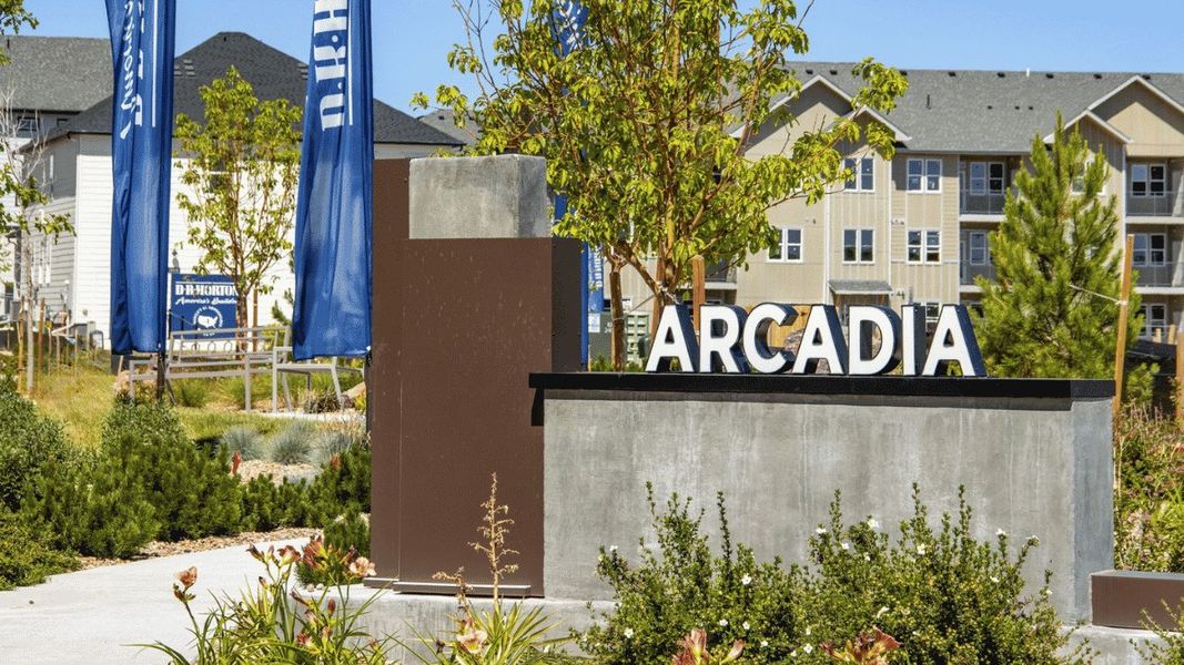 Entrance to the Arcadia community in Denver, CO, featuring signage and landscaping (Image 2). Entrance to the Arcadia community in Denver, CO, featuring signage and landscaping (Image 2).