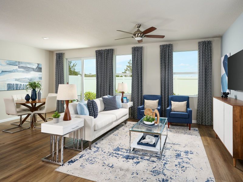 Great Room in the Sandpiper floorplan modeled at Edgewater Pointe