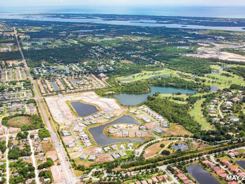 Aerial view of the Bent Pine Preserve community in Vero Beach, FL, showing layout and nearby surroundings (Image 30).