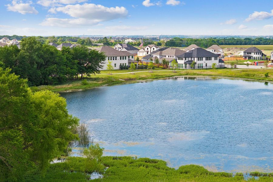 Aerial view of the Ten Mile Creek community in Celina, TX, showing layout and nearby surroundings (Image 1). Aerial view of the Ten Mile Creek community in Celina, TX, showing layout and nearby surroundings (Image 1).