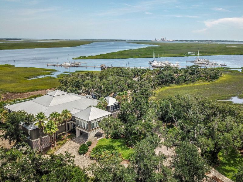 Aerial view of the Oyster Bay Harbour community in Fernandina Beach, FL, showing layout and nearby surroundings (Image 5).