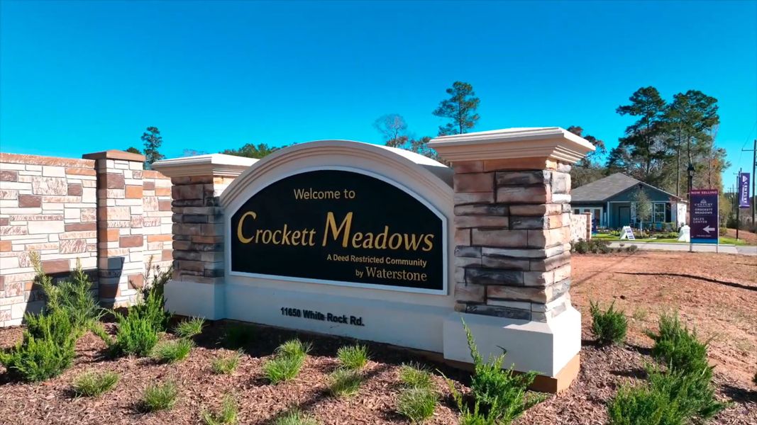 Entrance to the Crockett Meadows community in Conroe, TX, featuring signage and landscaping (Image 7).