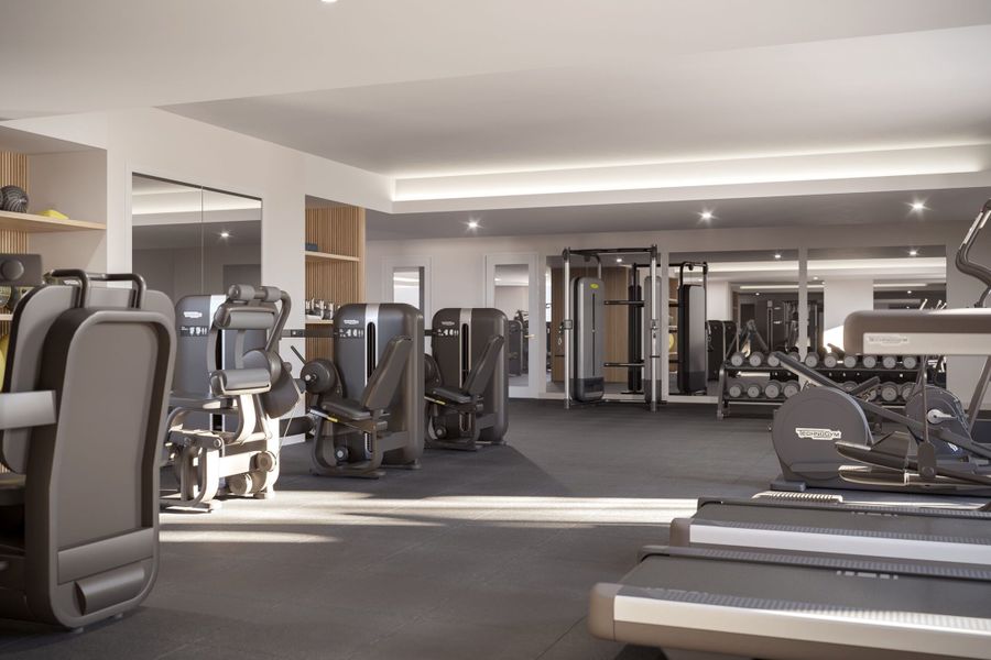 State of the art fitness center featuring separate stretching/yoga area Sauna and steam room. Locker rooms with showers and dressing areas. State of the art fitness center featuring separate stretching/yoga area Sauna and steam room. Locker rooms with showers and dressing areas.