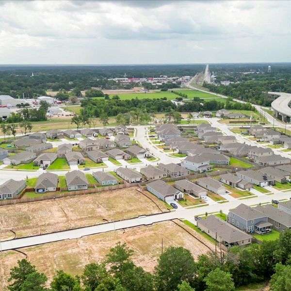Aerial view of the Mustang Ridge community in Magnolia, TX, showing layout and nearby surroundings (Image 2).