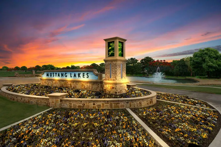 Entrance to the Mustang Lakes community in McKinney, TX, featuring signage and landscaping (Image 2).