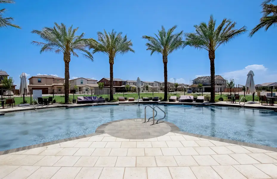 Large luxurious community pool at Jorde Farms in Queen Creek, Arizona, by Pulte home builders