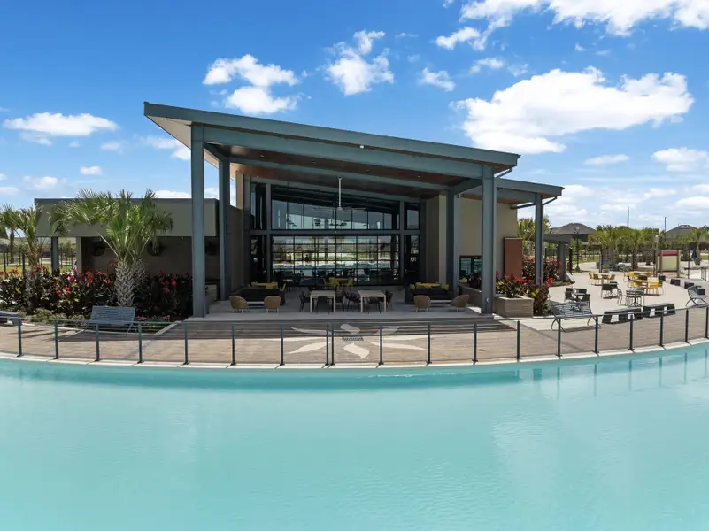 A building with a pool.