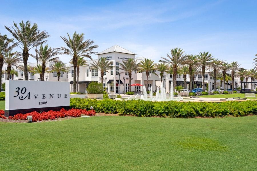 Entrance to the The Villas at Longleaf Park, a Watersound Origins® community community in Inlet Beach, FL, featuring signage and landscaping (Image 2).