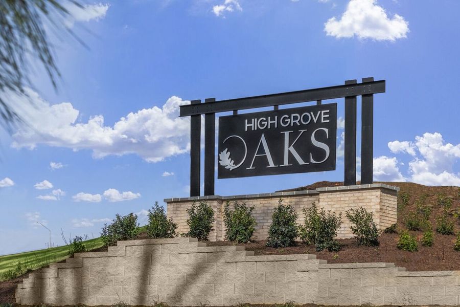 Entrance to the High Grove Oaks community in Fuquay Varina, NC, featuring signage and landscaping (Image 2).