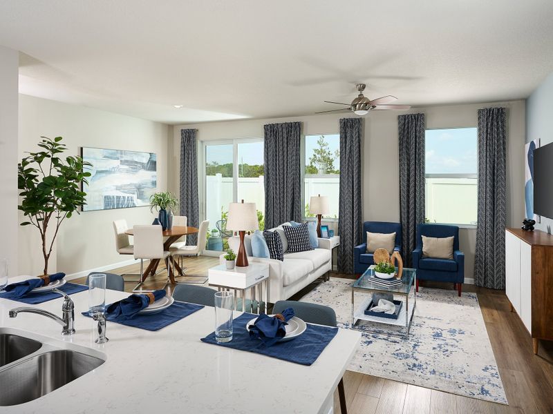 Great Room in the Sandpiper floorplan modeled at Edgewater Pointe