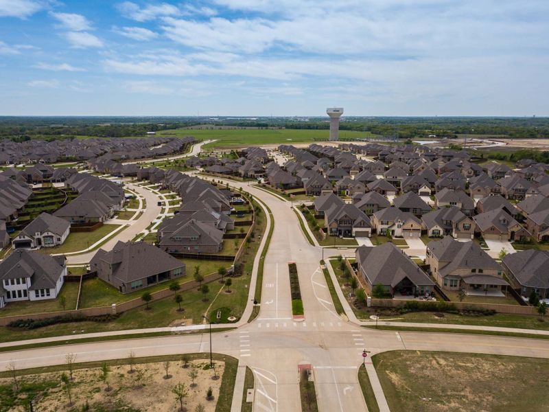 Aerial view of the Trinity Falls community in McKinney, TX, showing layout and nearby surroundings (Image 8).