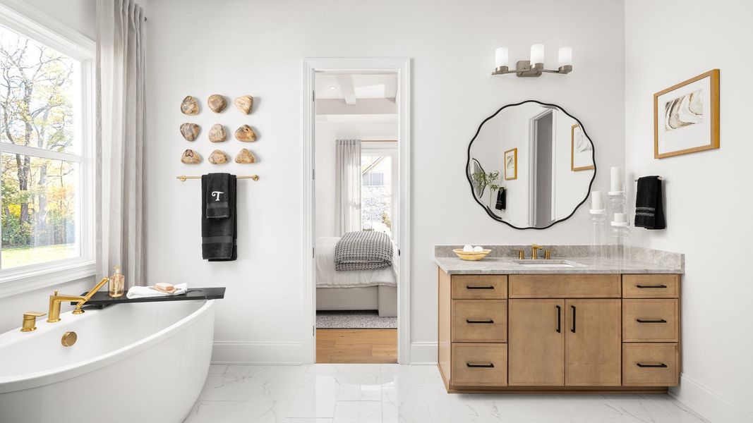 Luxurious primary bath with large soaking tub