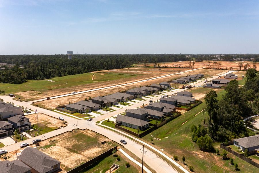 Aerial view of the The Pines at Seven Coves community in Willis, TX, showing layout and nearby surroundings (Image 10).