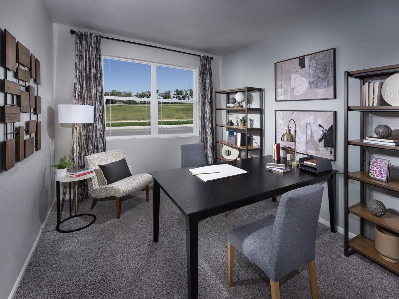 Furnished interior in a model home at Buffalo Highlands: The Flora Collection in Commerce City (Image 14). Furnished interior in a model home at Buffalo Highlands: The Flora Collection in Commerce City (Image 14).