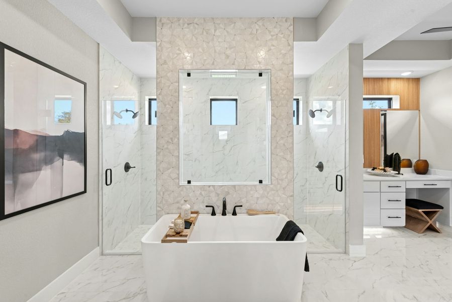 Furnished interior in a model home at Caliterra in Dripping Springs (Image 39).