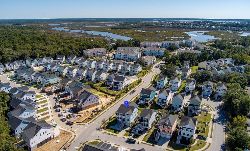 Aerial view of the Landings at Sweetwater community in Charleston, SC, showing layout and nearby surroundings (Image 12). Aerial view of the Landings at Sweetwater community in Charleston, SC, showing layout and nearby surroundings (Image 12).