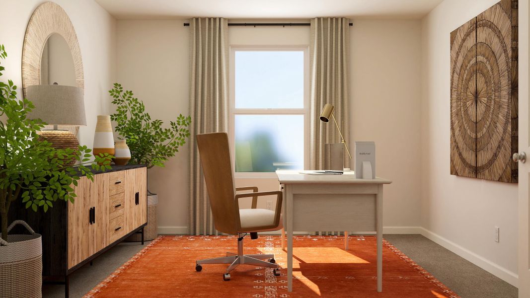 A room with a table and chairs.