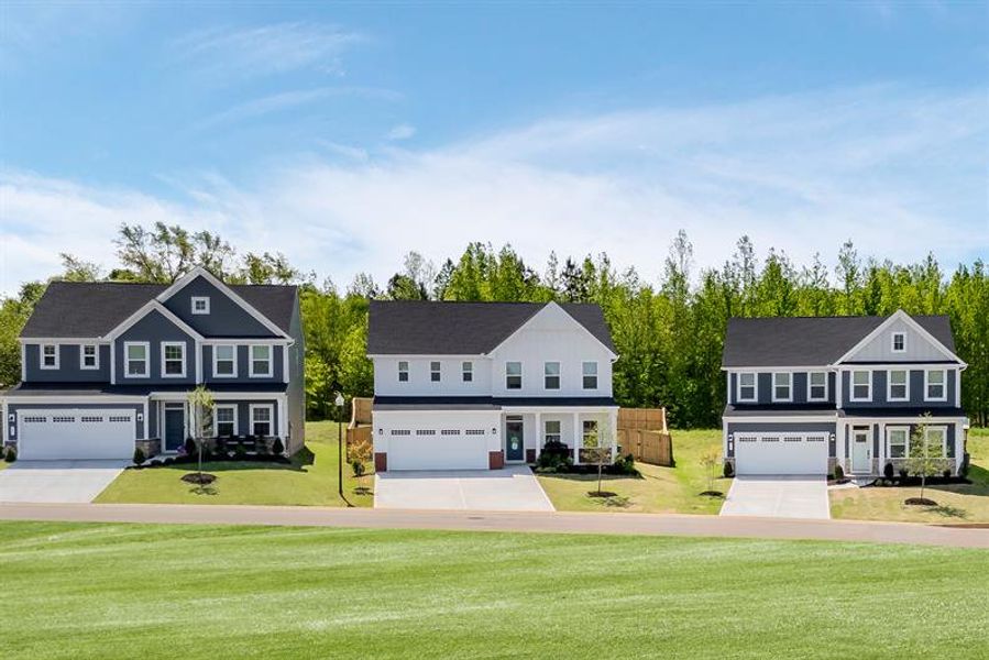 Upscale streetscapes, featuring dynamic home designs with James Hardie Colorplus Plank siding.