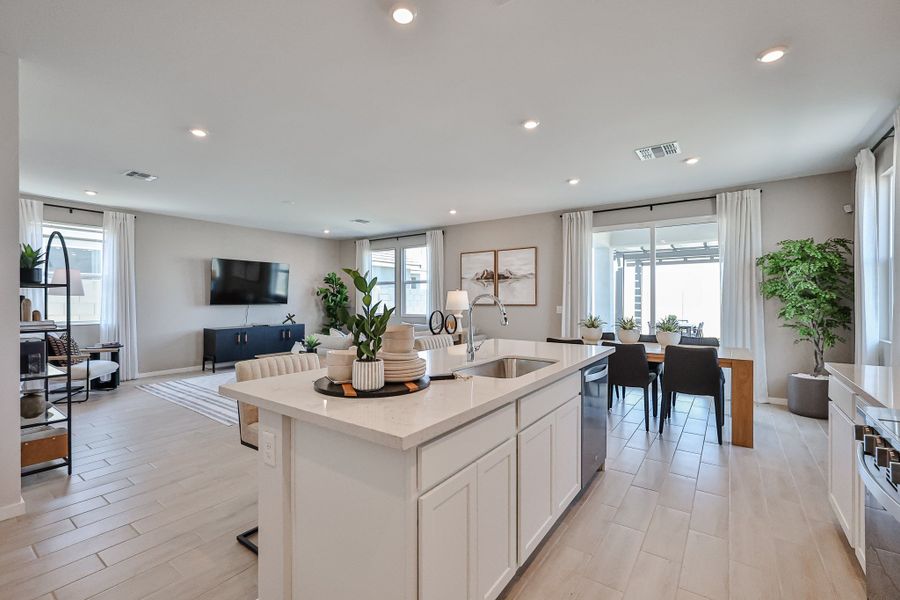 A kitchen with a large island.