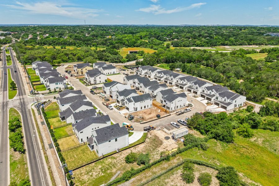 Aerial view of the Novel community in Austin, TX, showing layout and nearby surroundings (Image 4).