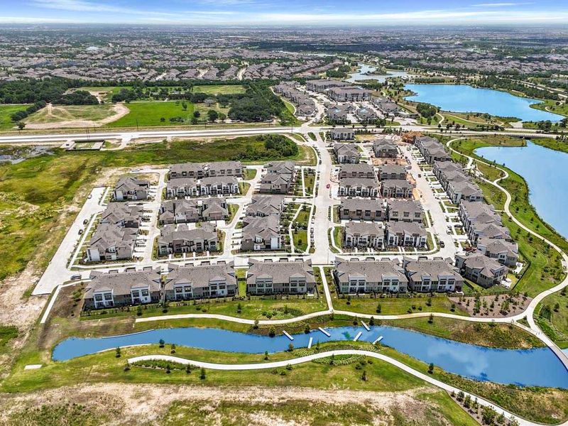 Aerial view of the Bridgeland Central: The Cottages community in Cypress, TX, showing layout and nearby surroundings (Image 20).