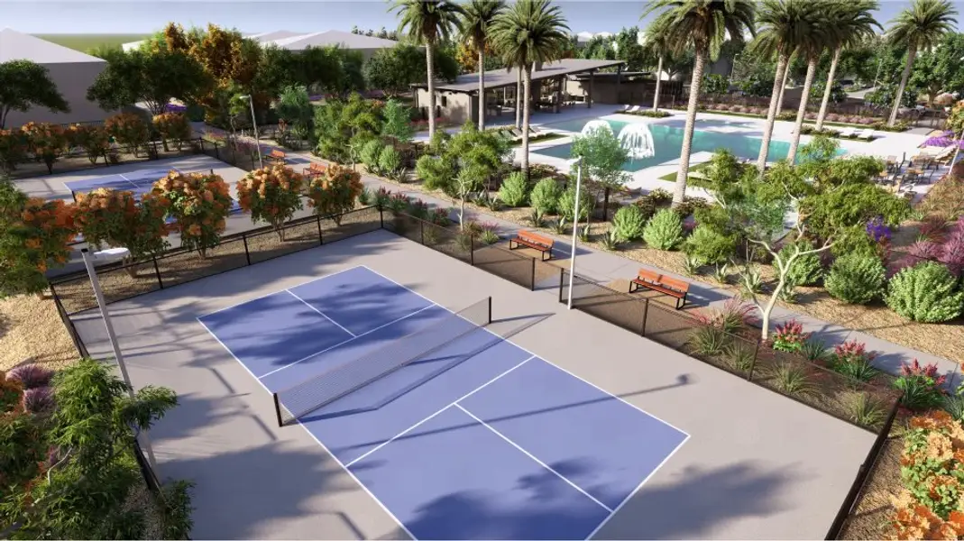 Pickleball court next to the pool