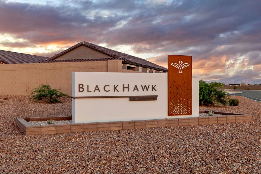 Entrance to the Blackhawk community in Tucson, AZ, featuring signage and landscaping (Image 1). Entrance to the Blackhawk community in Tucson, AZ, featuring signage and landscaping (Image 1).