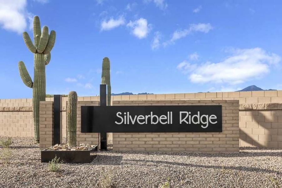 Entrance to the Silverbell Ridge community in Tucson, AZ, featuring signage and landscaping (Image 1). Entrance to the Silverbell Ridge community in Tucson, AZ, featuring signage and landscaping (Image 1).