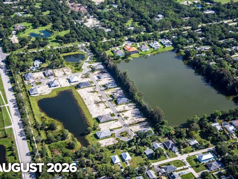 Aerial view of the Raven's Landing community in Vero Beach, FL, showing layout and nearby surroundings (Image 1). Aerial view of the Raven's Landing community in Vero Beach, FL, showing layout and nearby surroundings (Image 1).