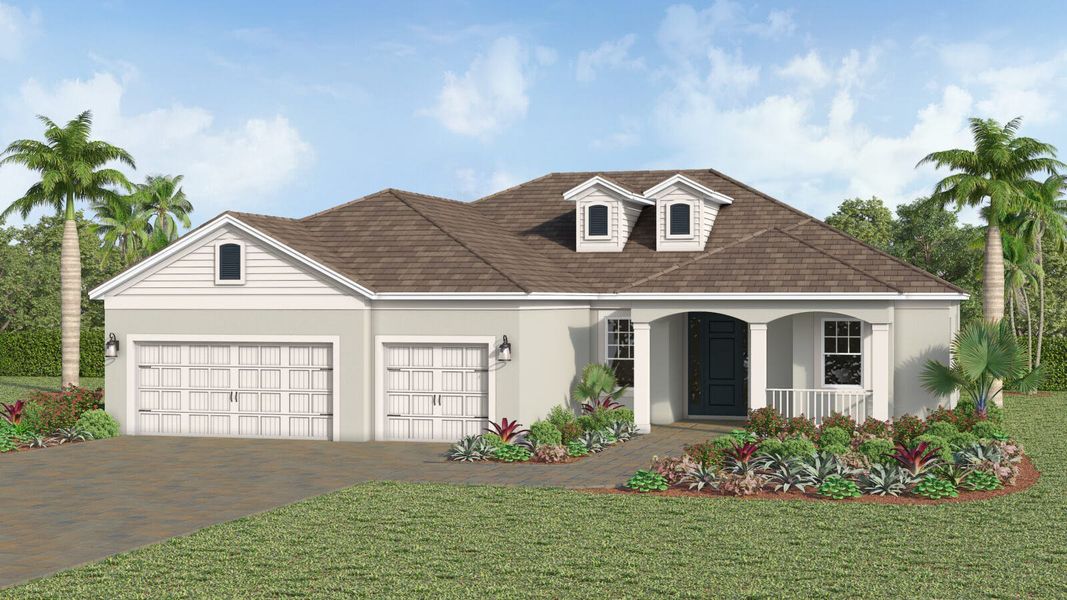 Front exterior of a home in the Kingston South Real Estate and Homes for Sale in Estero, FL - Neal Communities community, located in Estero, FL (Image 4).