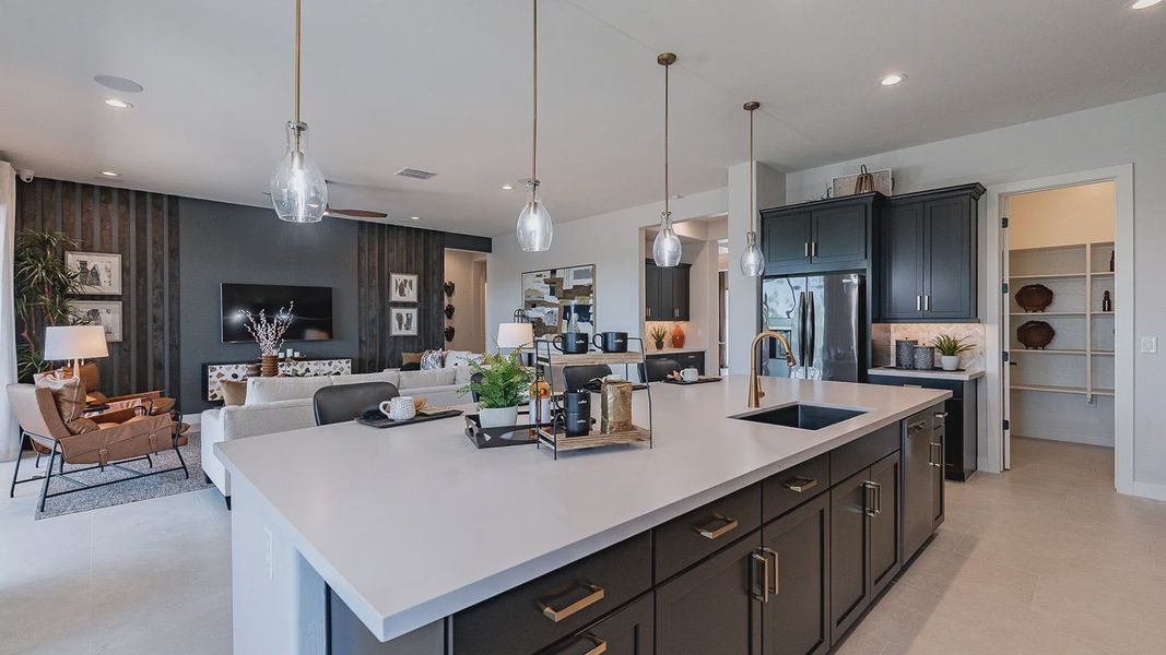 Elegant Arizona home with sleek cabinetry, spacious island, and sophisticated open-plan living design.
