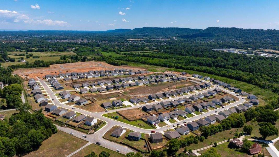 Aerial view of the Sweet Briar community in Ooltewah, TN, showing layout and nearby surroundings (Image 1). Aerial view of the Sweet Briar community in Ooltewah, TN, showing layout and nearby surroundings (Image 1).