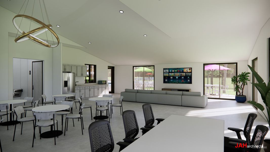 A room with tables and chairs. A room with tables and chairs.