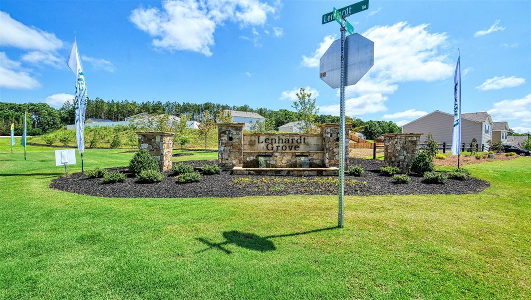 Entrance to the Lenhardt Grove community in Easley, SC, featuring signage and landscaping (Image 2). Entrance to the Lenhardt Grove community in Easley, SC, featuring signage and landscaping (Image 2).
