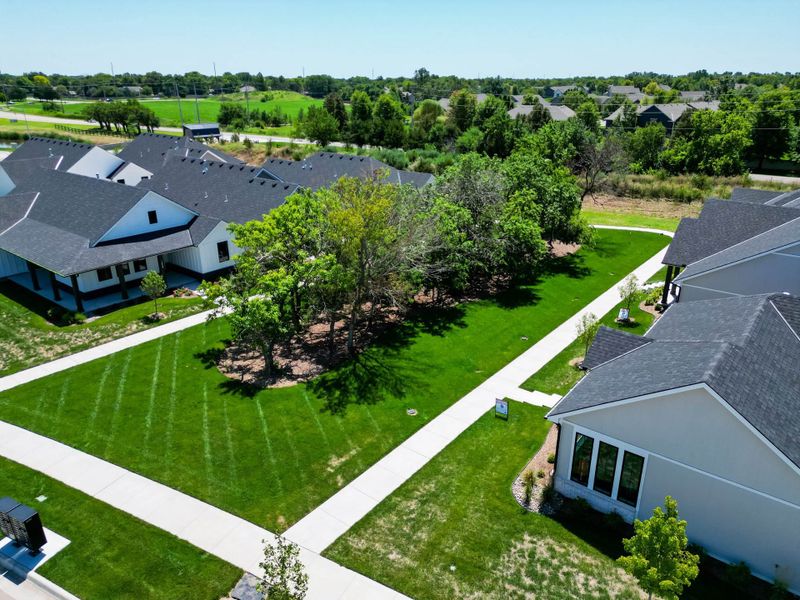 Aerial view of the The Courtyards at Jacobs Farm community in Wichita, KS, showing layout and nearby surroundings (Image 13). Aerial view of the The Courtyards at Jacobs Farm community in Wichita, KS, showing layout and nearby surroundings (Image 13).