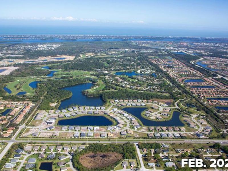 Aerial view of the Bent Pine Preserve community in Vero Beach, FL, showing layout and nearby surroundings (Image 12).