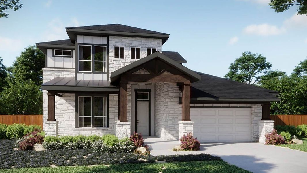 Front exterior of a home in the Persimmon community, located in Buda, TX (Image 9). Front exterior of a home in the Persimmon community, located in Buda, TX (Image 9).
