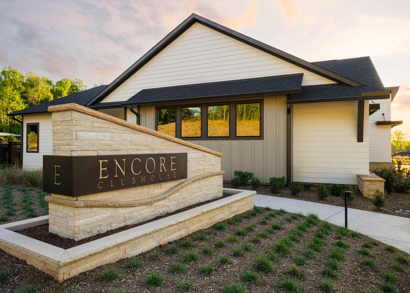 Entrance to the Encore at Chatham Park – Villa Series community in Pittsboro, NC, featuring signage and landscaping (Image 1).