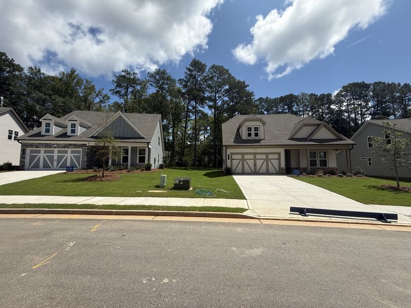 Charming homes with gabled roofs and lush lawns in Candleberry Place by Lennar (Sharpsburg, GA).